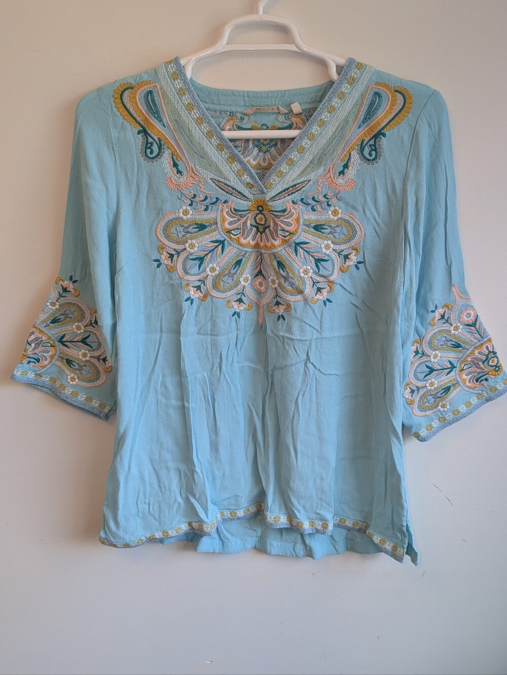 Soft Surroundings Light Blue Embroidered V-Neck Tunic - Picture 8 of 11